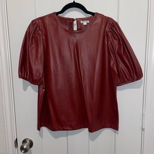 Who What Wear Maroon Faux Leather Blouse